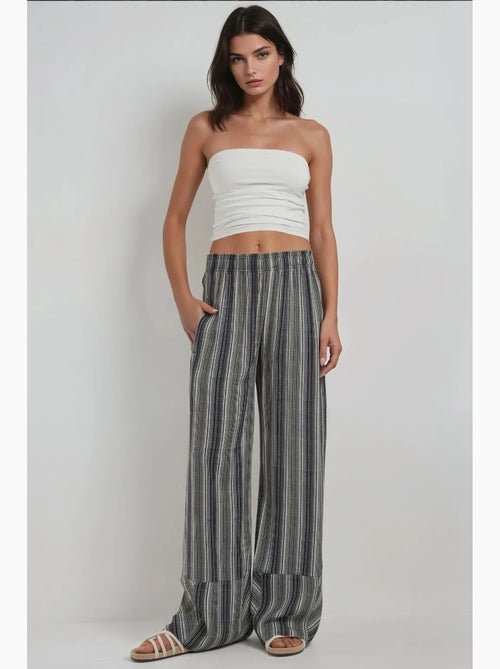 Pantalon décontracté imprimé à jambes larges hiccup - Kiabi Pantalon décontracté imprimé à jambes larges hiccup - Kiabi