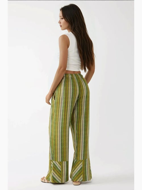 Pantalon décontracté imprimé à jambes larges hiccup - Kiabi Pantalon décontracté imprimé à jambes larges hiccup - Kiabi