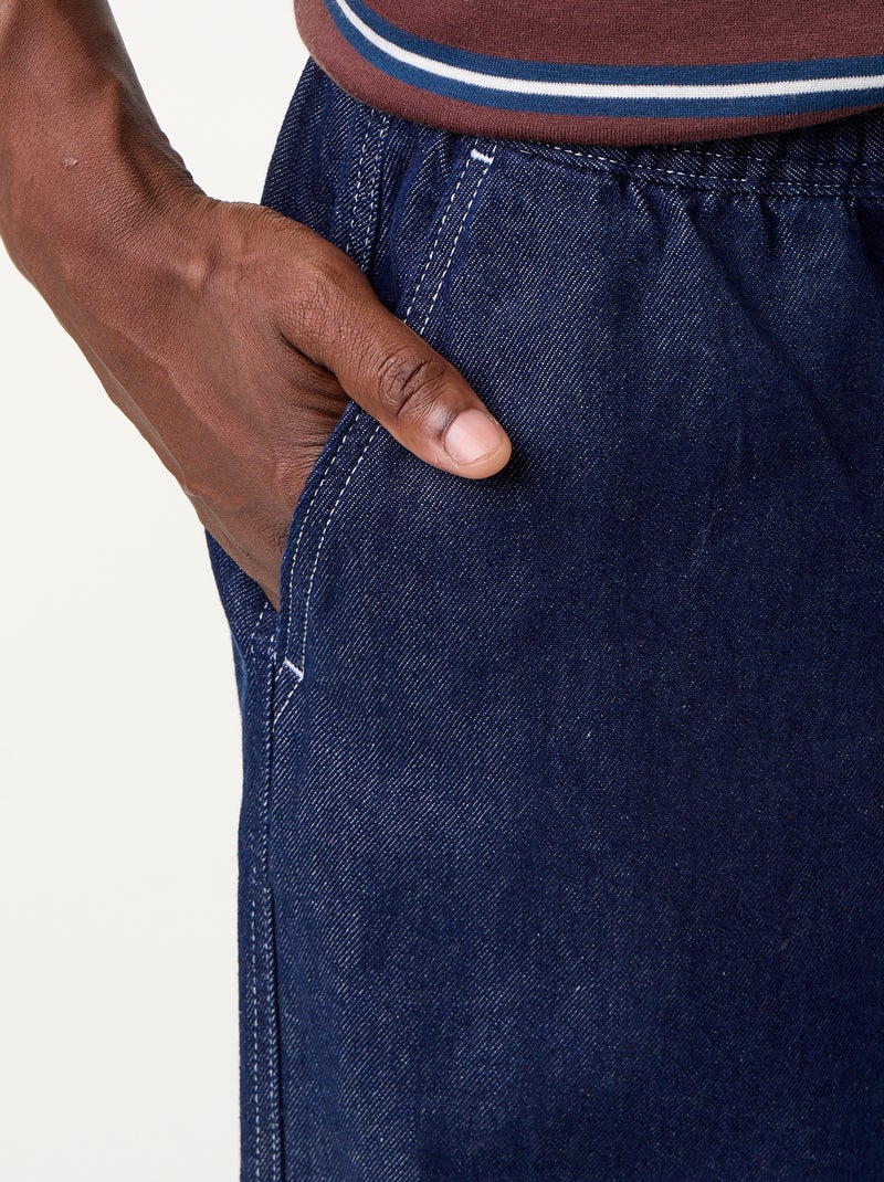 Pantalon denim à la taille élastiquée Bleu - Kiabi