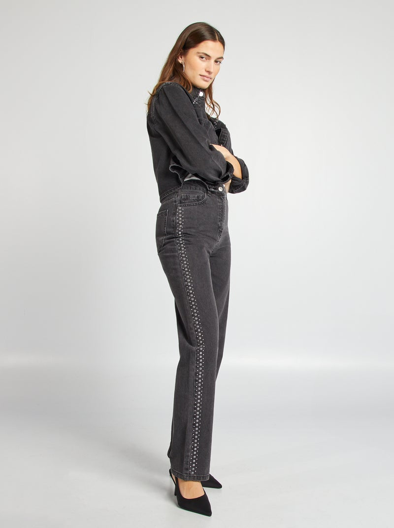 Pantalon denim avec détails métalliques Gris - Kiabi