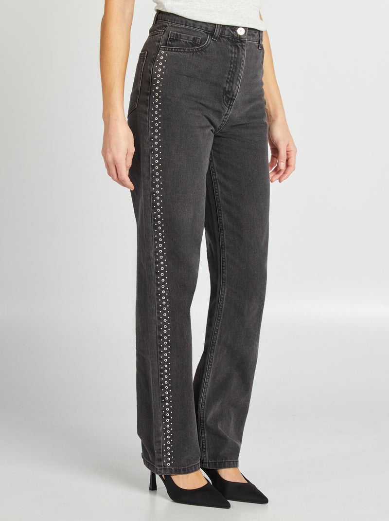 Pantalon denim avec détails métalliques Gris - Kiabi