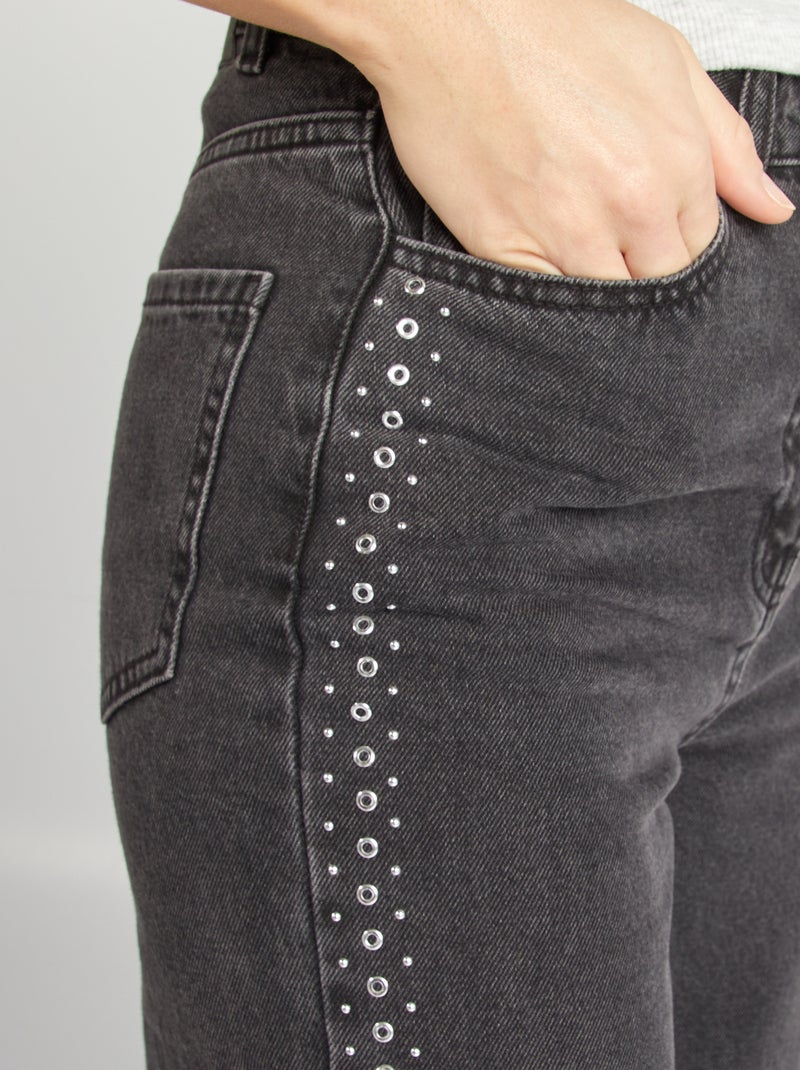 Pantalon denim avec détails métalliques Gris - Kiabi