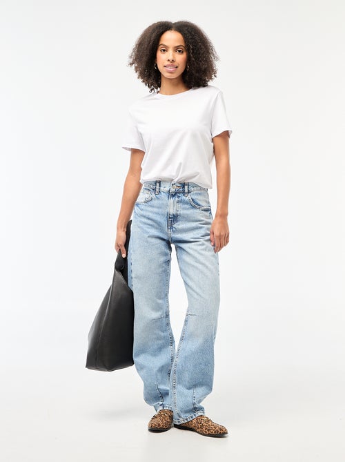 Pantalon denim barrel en coton - Kiabi