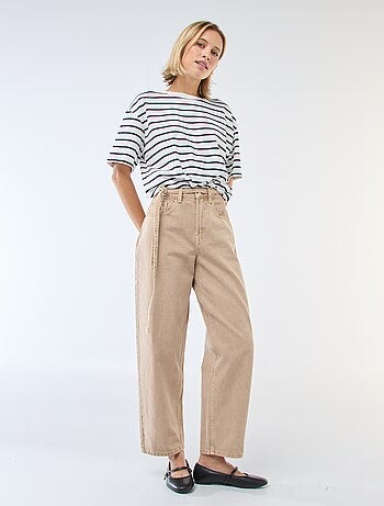 Pantalon denim barrel fit uni avec nœud