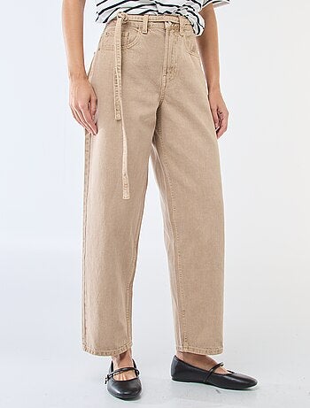 Pantalon denim barrel fit uni avec nœud