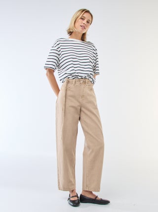 Pantalon denim barrel fit uni avec nœud