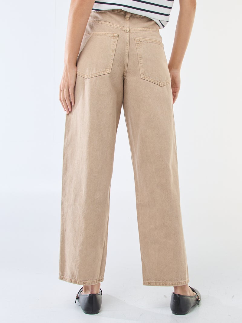 Pantalon denim barrel fit uni avec nœud Beige - Kiabi