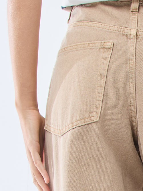 Pantalon denim barrel fit uni avec nœud - Kiabi