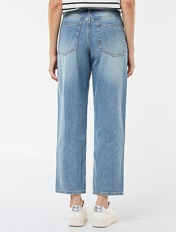 Pantalon denim barrel fit uni avec nœud