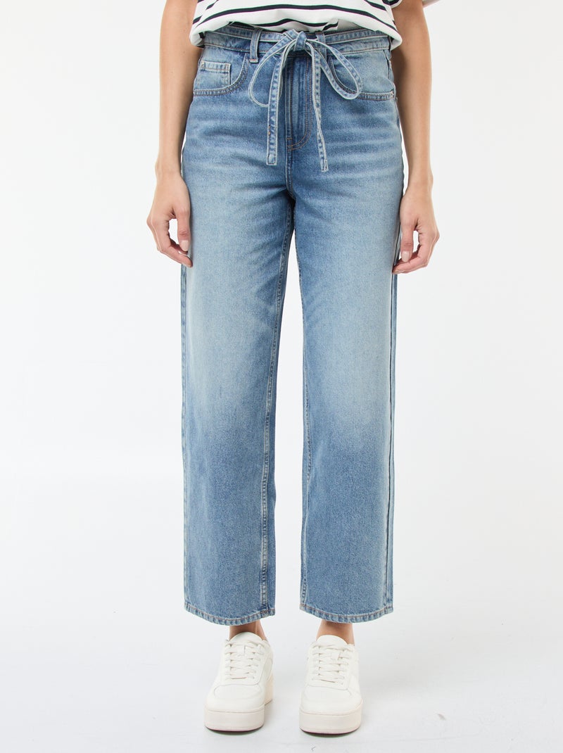 Pantalon denim barrel fit uni avec nœud Bleu - Kiabi