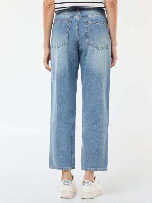 Pantalon denim barrel fit uni avec nœud - Kiabi