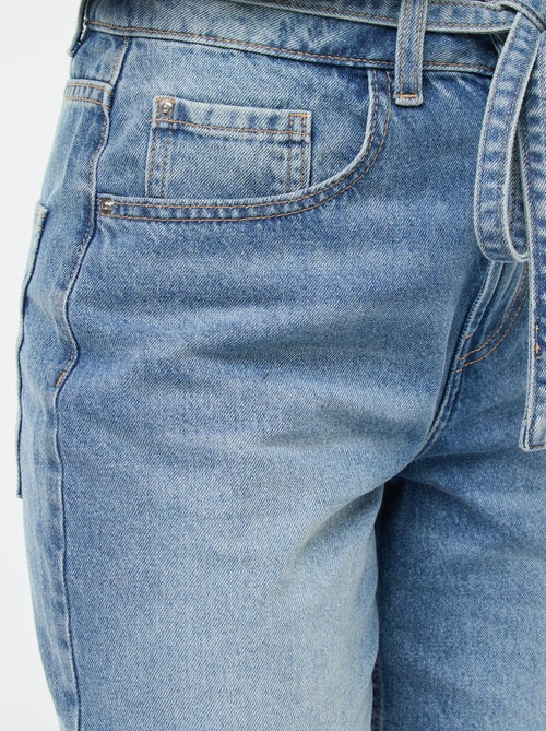 Pantalon denim barrel fit uni avec nœud - Kiabi