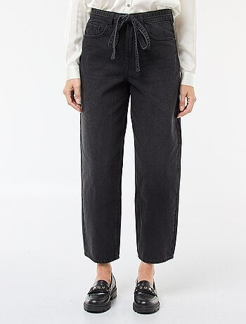 Pantalon denim barrel fit uni avec nœud