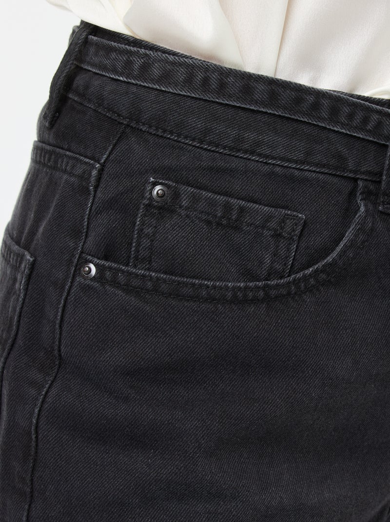 Pantalon denim barrel fit uni avec nœud Noir - Kiabi