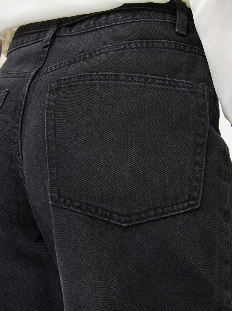 Pantalon denim barrel fit uni avec nœud Noir - Kiabi