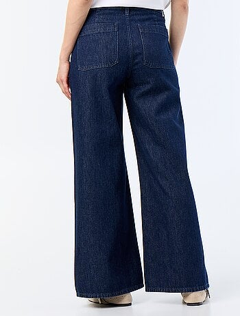 Pantalon denim brut wide leg avec boutons dorés