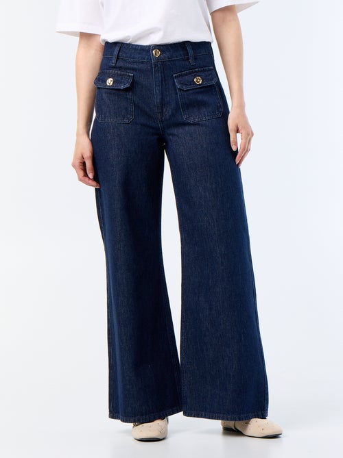 Pantalon denim brut wide leg avec boutons dorés - Kiabi Pantalon denim brut wide leg avec boutons dorés - Kiabi