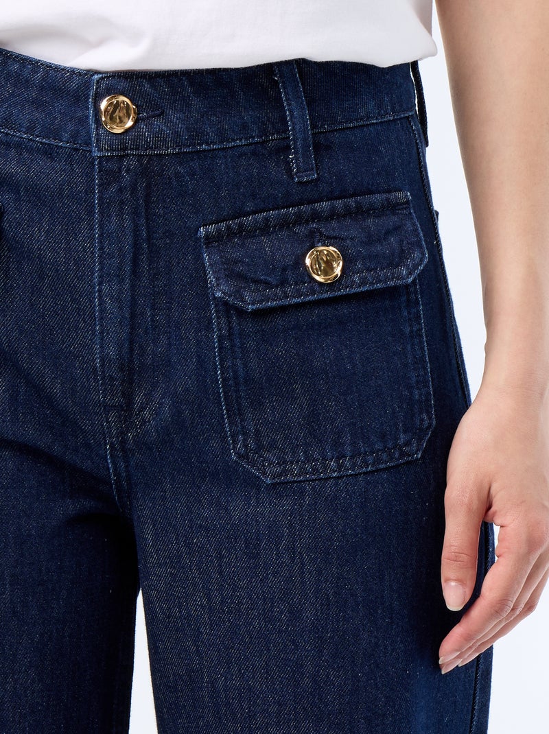 Pantalon denim brut wide leg avec boutons dorés Bleu - Kiabi