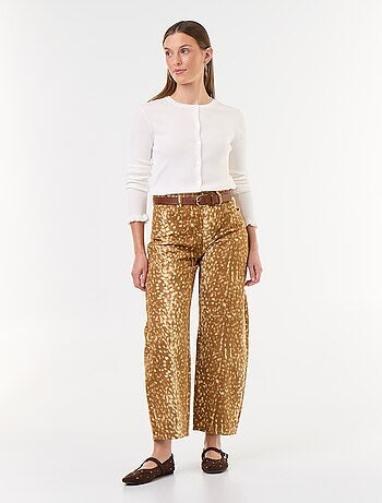 Pantalon denim coupe barrel à motif