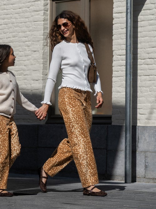 Pantalon denim coupe barrel à motif - Kiabi