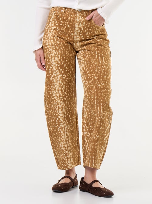 Pantalon denim coupe barrel à motif - Kiabi