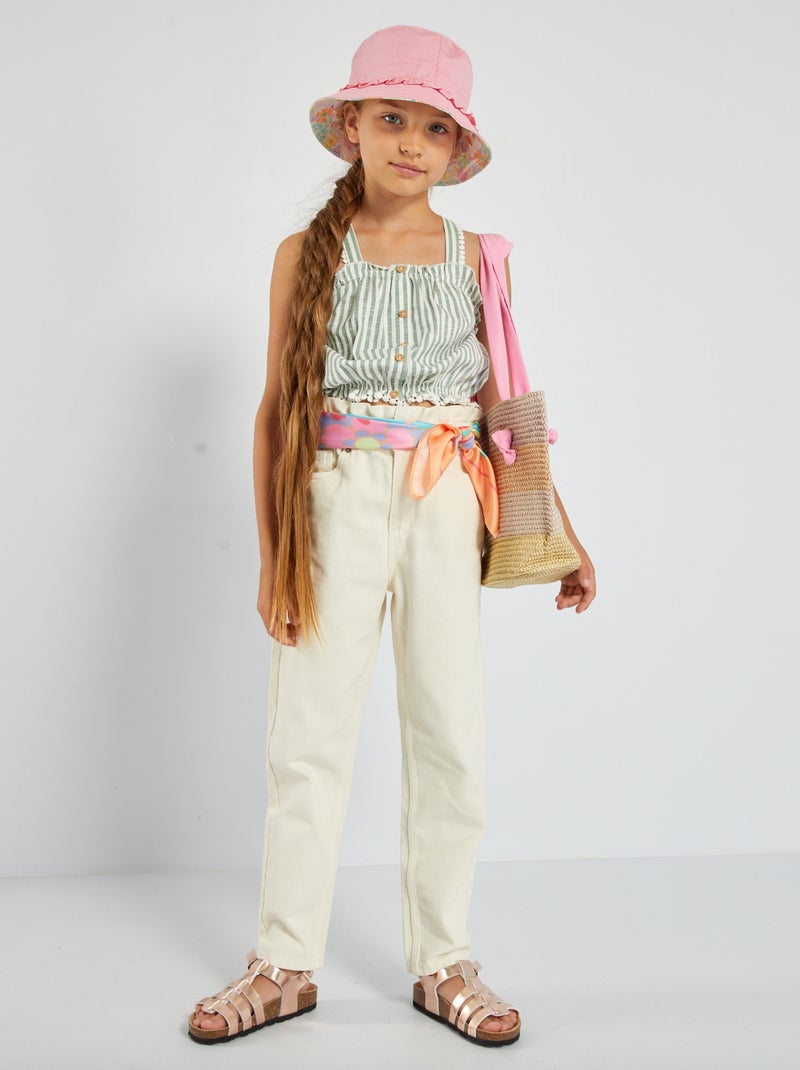 Pantalon denim coupe mom Blanc - Kiabi