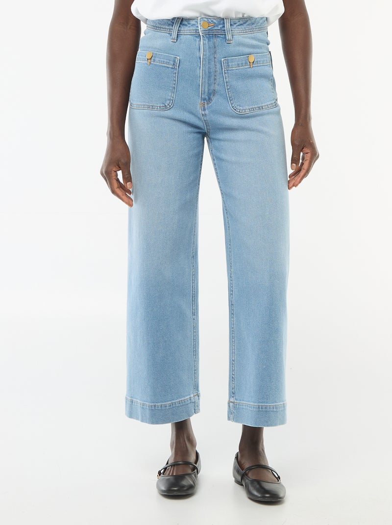 Pantalon denim cropped avec boutons Double stone - Kiabi