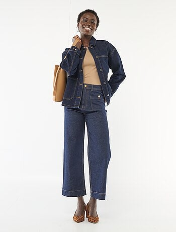 Pantalon denim cropped avec boutons