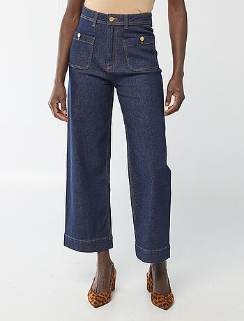 Pantalon denim cropped avec boutons