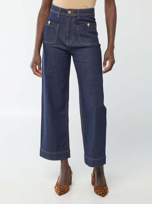 Pantalon denim cropped avec boutons - Kiabi