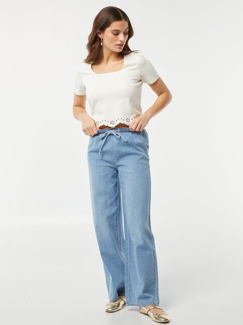 Pantalon denim élastiqué BLEU - Kiabi