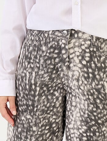 Pantalon denim forme barrel taille haute à motif