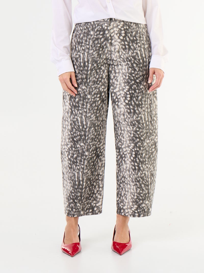 Pantalon denim forme barrel taille haute à motif Gris - Kiabi