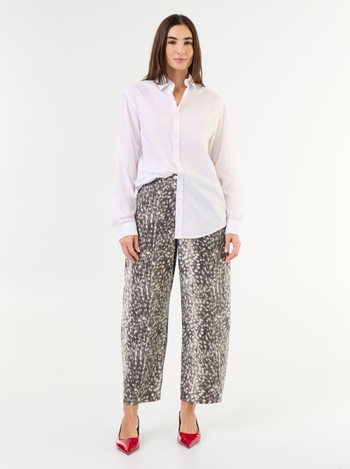 Pantalon denim forme boule taille haute à motif - Kiabi