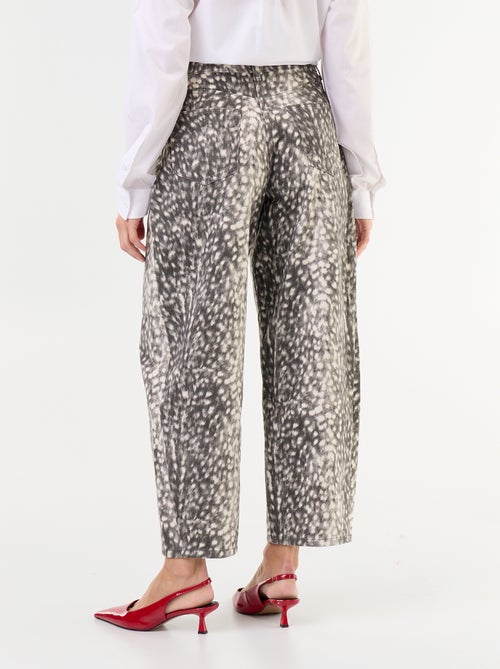 Pantalon denim forme boule taille haute à motif - Kiabi