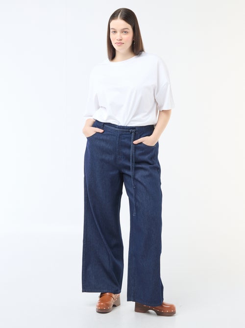 Pantalon denim / jean  taille basse et coupe large - Kiabi