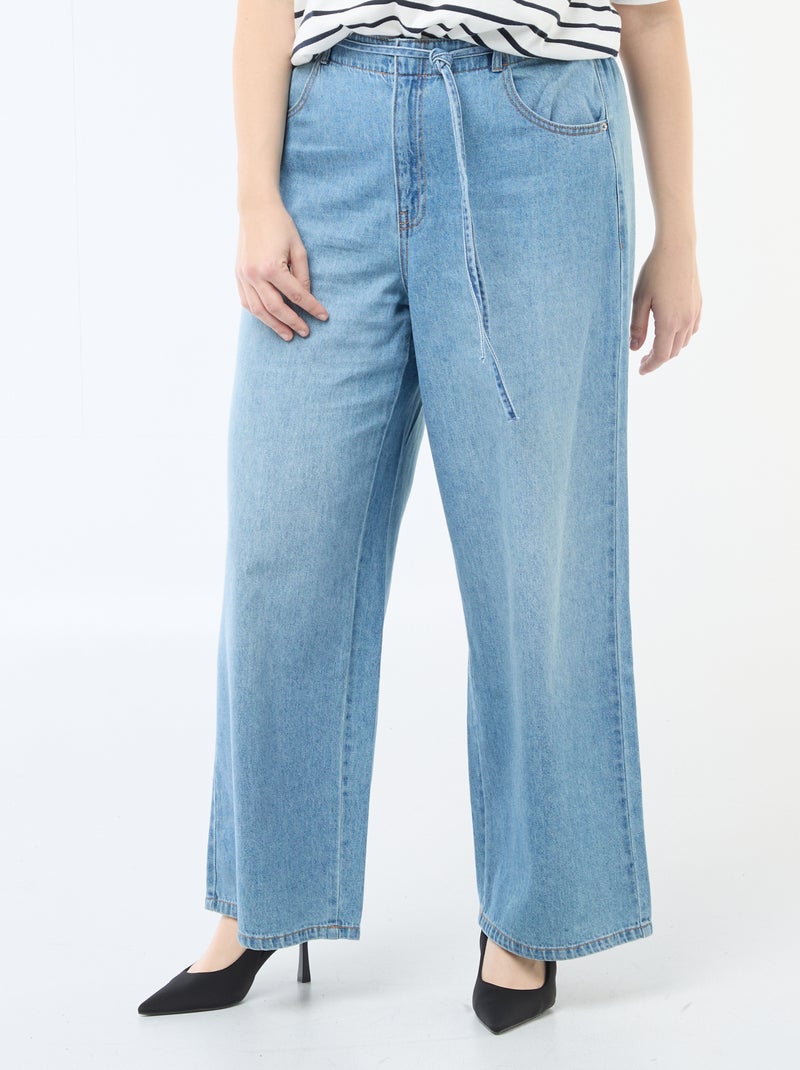 Pantalon denim / jean  taille basse et coupe large Bleu - Kiabi