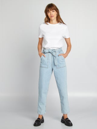 Pantalon denim mom avec ceinture à nouer