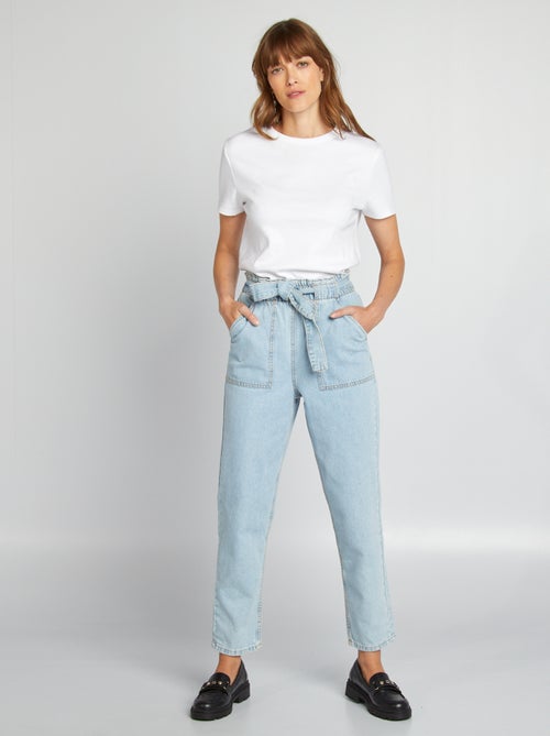 Pantalon denim mom avec ceinture à nouer - Kiabi