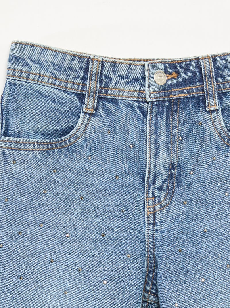 Pantalon denim mom fit avec strass Bleu - Kiabi