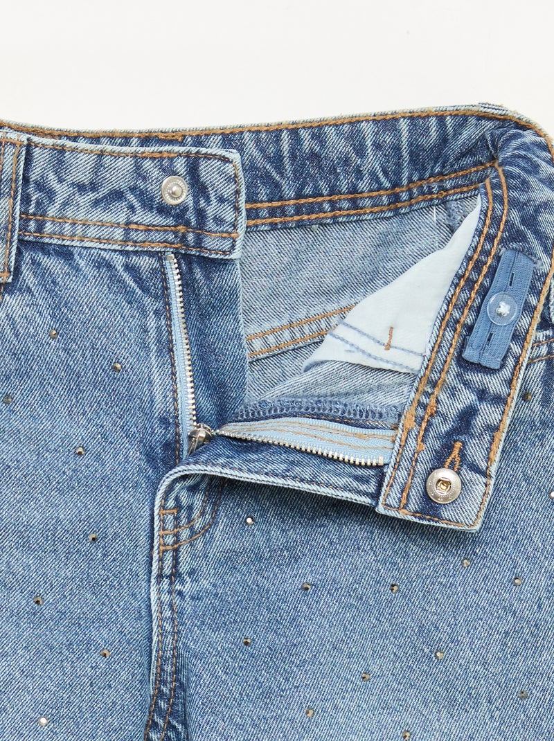 Pantalon denim mom fit avec strass Bleu - Kiabi