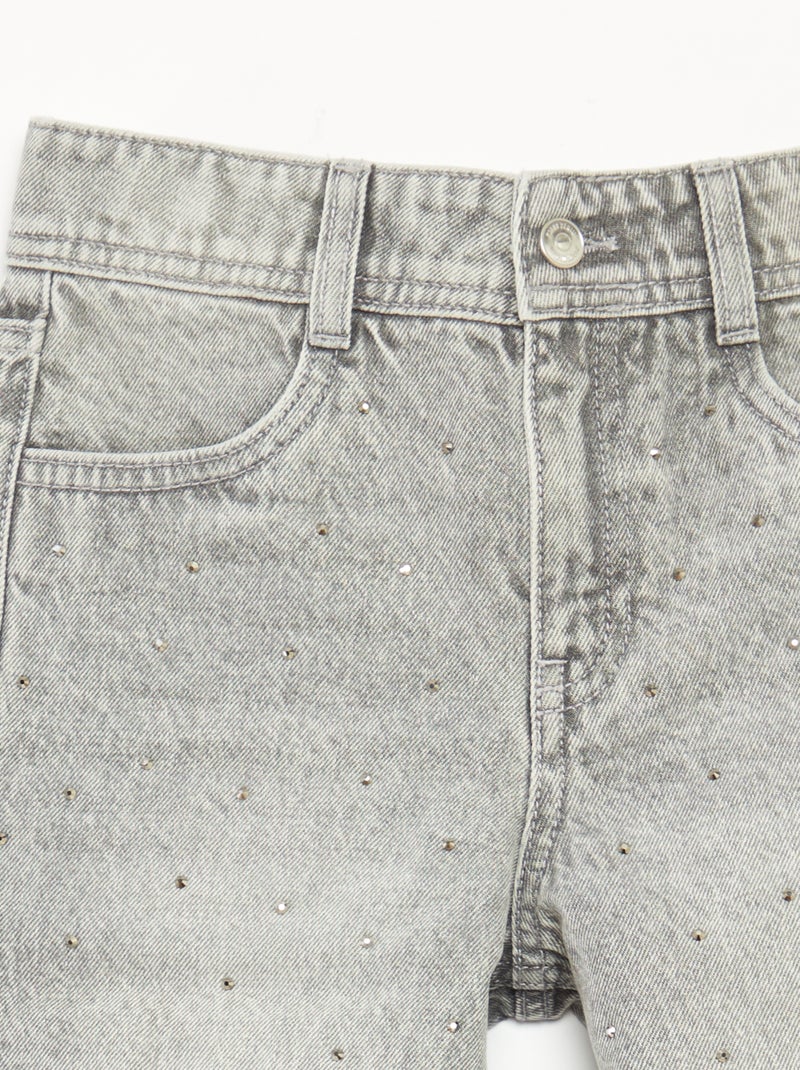 Pantalon denim mom fit avec strass Gris - Kiabi