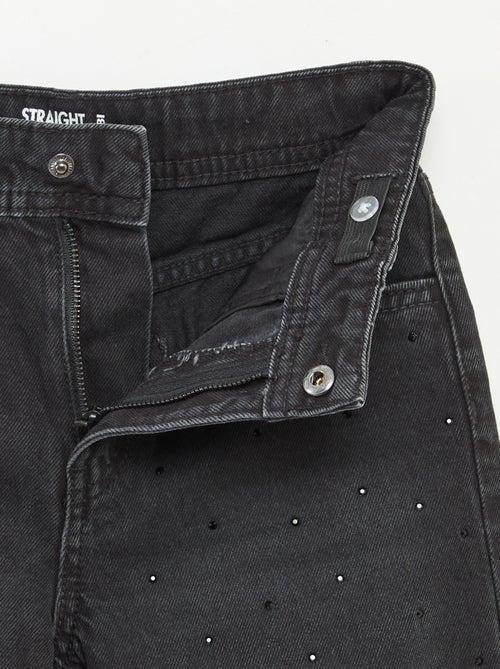 Pantalon denim mom fit avec strass - Kiabi