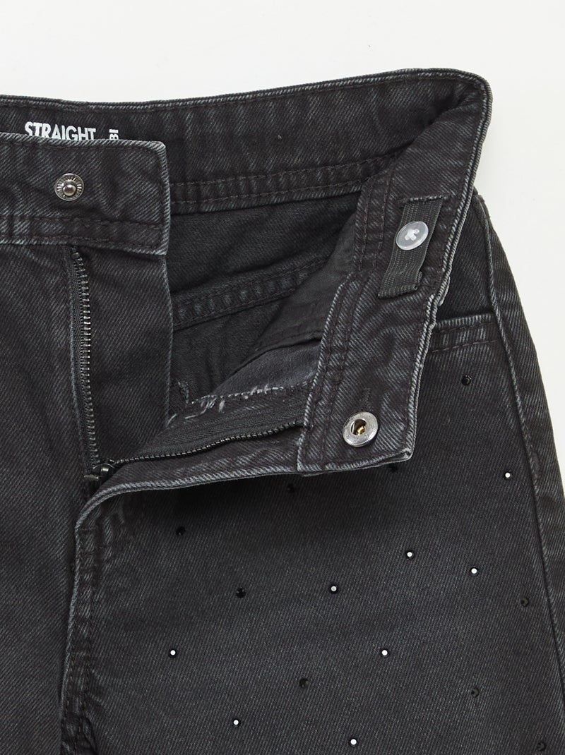 Pantalon denim mom fit avec strass Noir - Kiabi