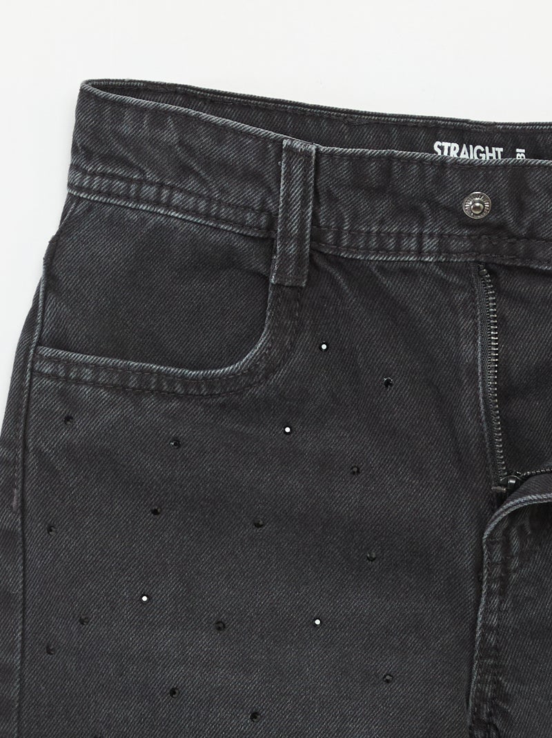 Pantalon denim mom fit avec strass Noir - Kiabi
