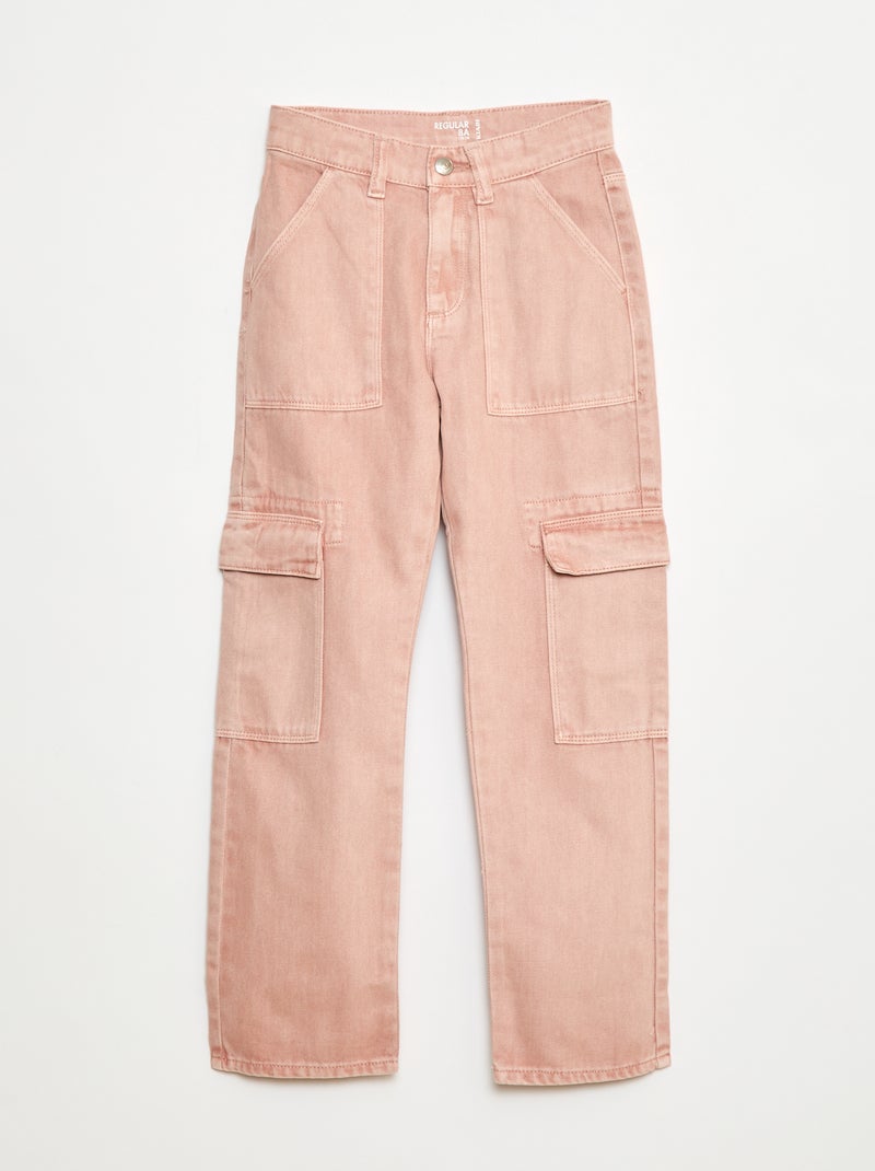 Pantalon denim multipoches Bois de rose - Kiabi