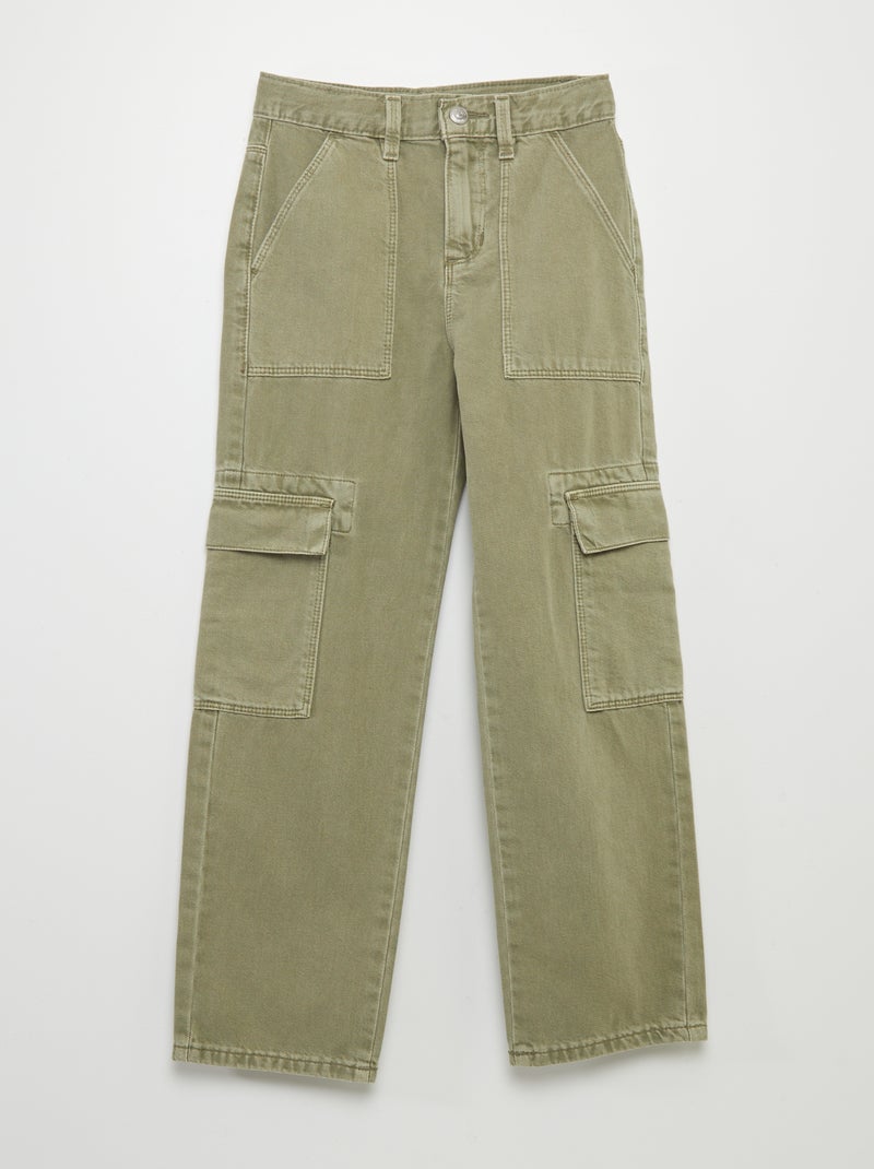 Pantalon denim multipoches Vert lichen - Kiabi