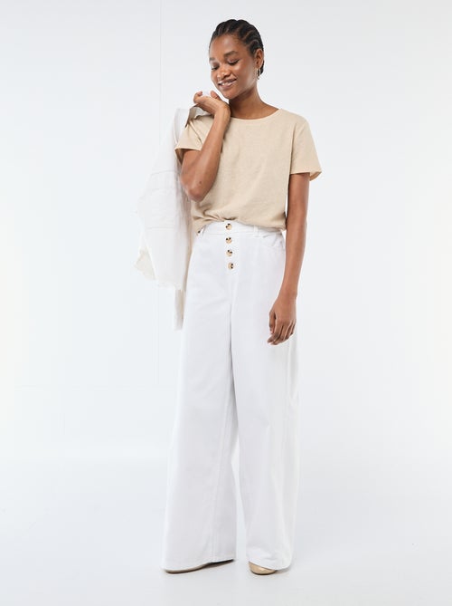 Pantalon denim palazzo avec détails - Kiabi