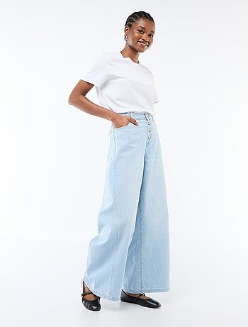 Pantalon denim palazzo avec détails