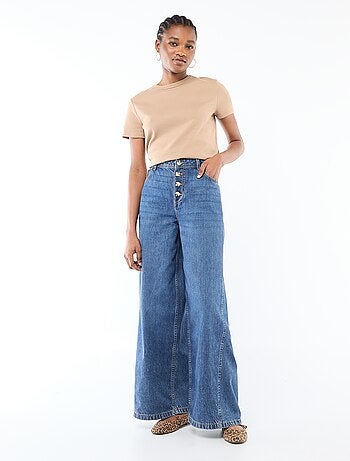 Pantalon denim palazzo avec détails